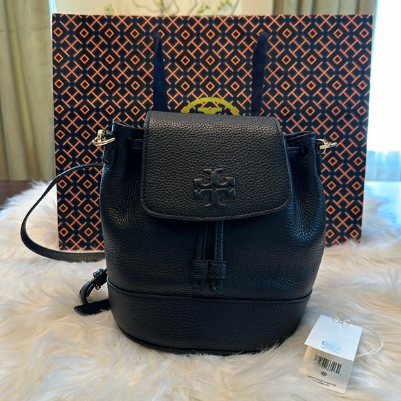 Like new Authentic Tory Burch Thea Mini Bucket Backpack in black. - Picture 1 of 16